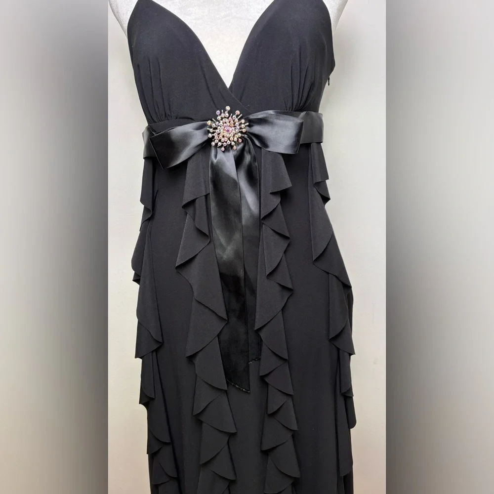 CACHE Y2K Vintage Prom Wedding Formal Dress Ruffles Rhinestone Sleeveless USA - Picture 4 of 15